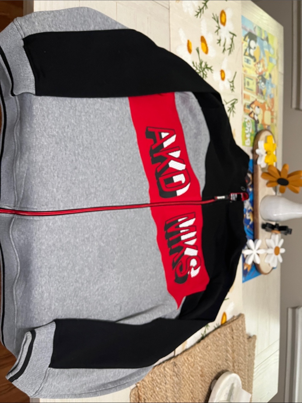 Akademiks Gray Black Red Zip-Up Sweater